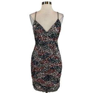 Aidan Mattox Women's Cocktail Dress Size 10 Blue Sequined Backless Mini Sheath